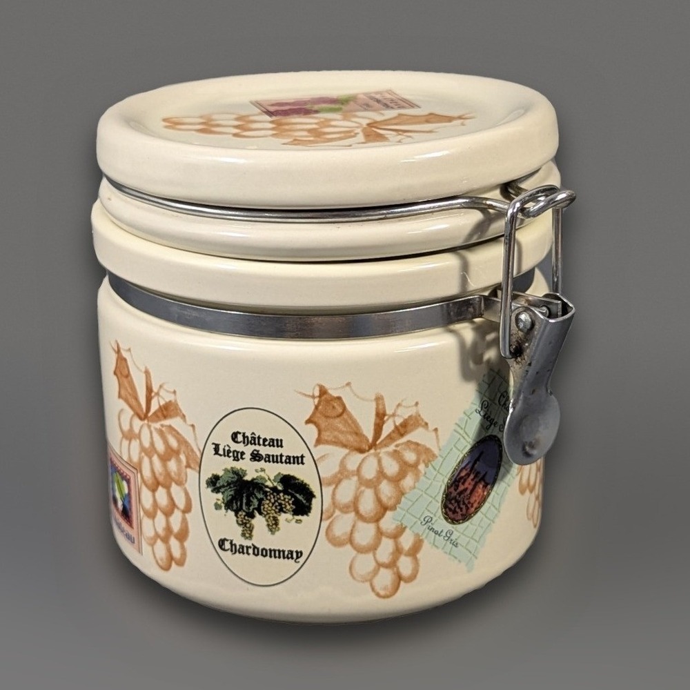 VTG Chateau Liege Sautant Ceramic Wine Theme Canister Grape Chardonnay Jar